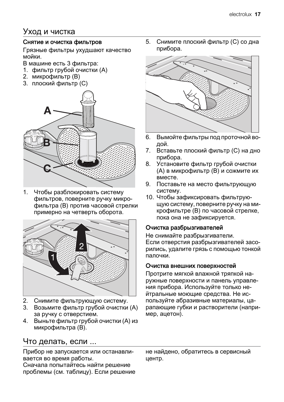 Ab c, Уход и очистка, Что делать, если