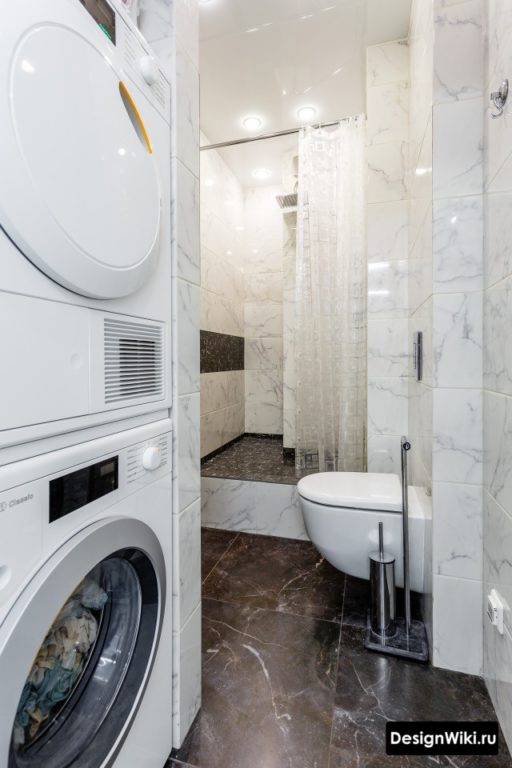 Дизайн интерьера ванной комнаты с туалетом и стиральной машиной