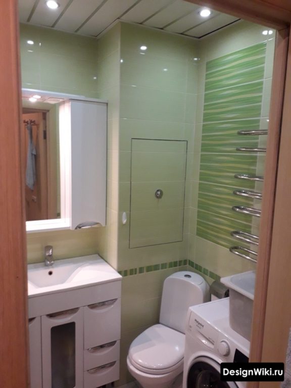 Дизайнерская ванная 3 кв.м с туалетом и стиральной машиной