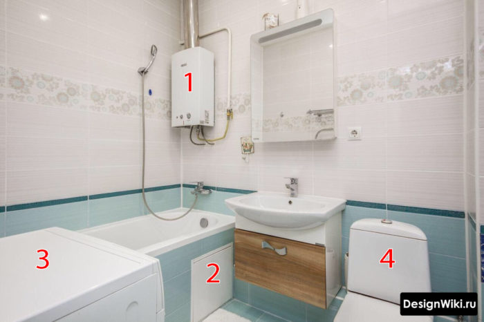 Бойлер со стиральной машиной в ванной с туалетом