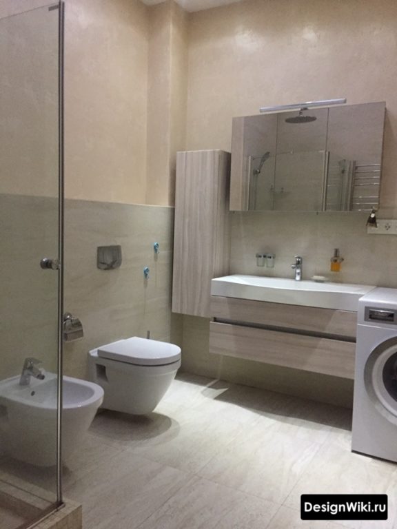 Санузел 6 кв.м с душевой кабиной и стиральной машиной