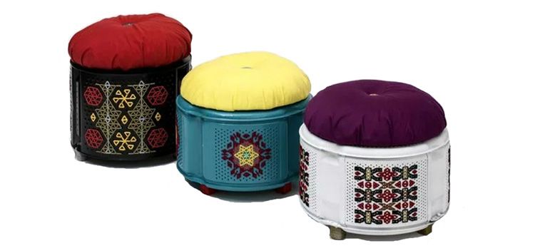 Пуфики из барабана стиральной машины.