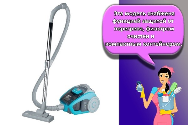 Эта модель оснащена функцией защиты от перегрева, фильтром тонкой очистки и компактной емкостью. 