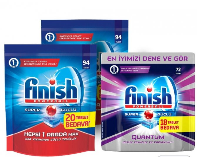 Три упаковки таблеток для чистки посудомоечной машины